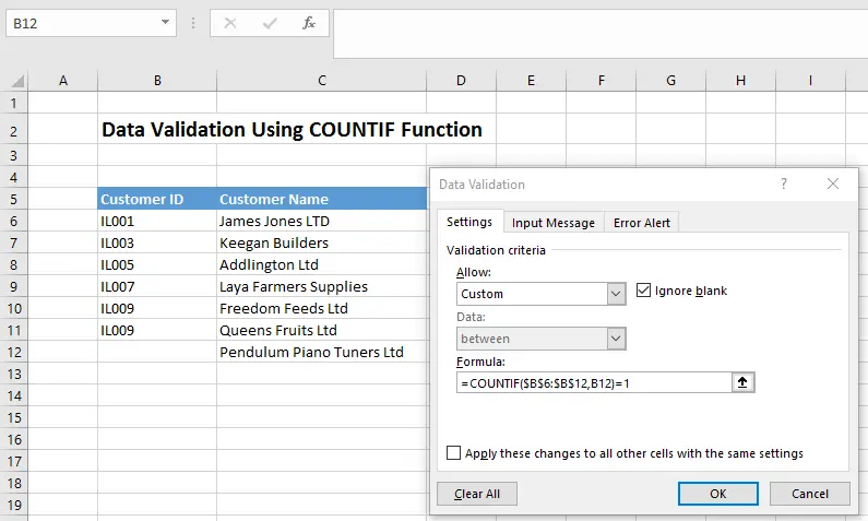 FORMULA FRIDAYDATA VALIDATION USING COUNTIF