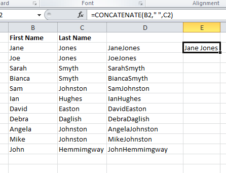 Concatenate cells in Excel