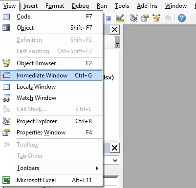 excel vba immediate window macro