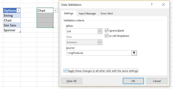 drop down list in Excel