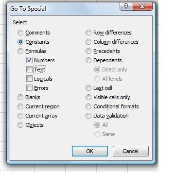 GoTo Special Excel delete values